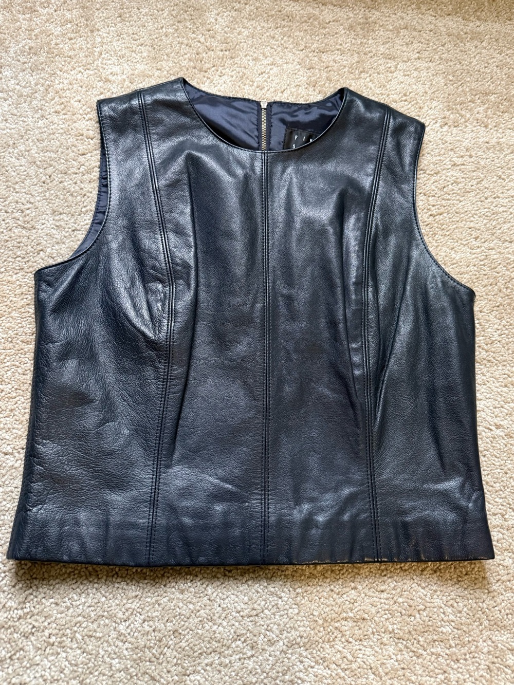 90s Finity Studio Black Leather Sleeveless Top Tank - Size 6